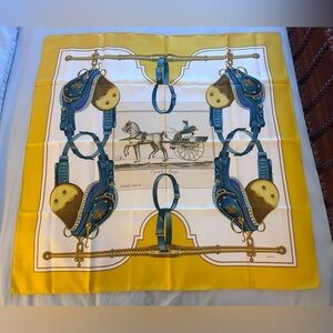 Vintage Hermes Silk Scarf Carrick a Pompe Lord & Taylor Yellow 90cm
